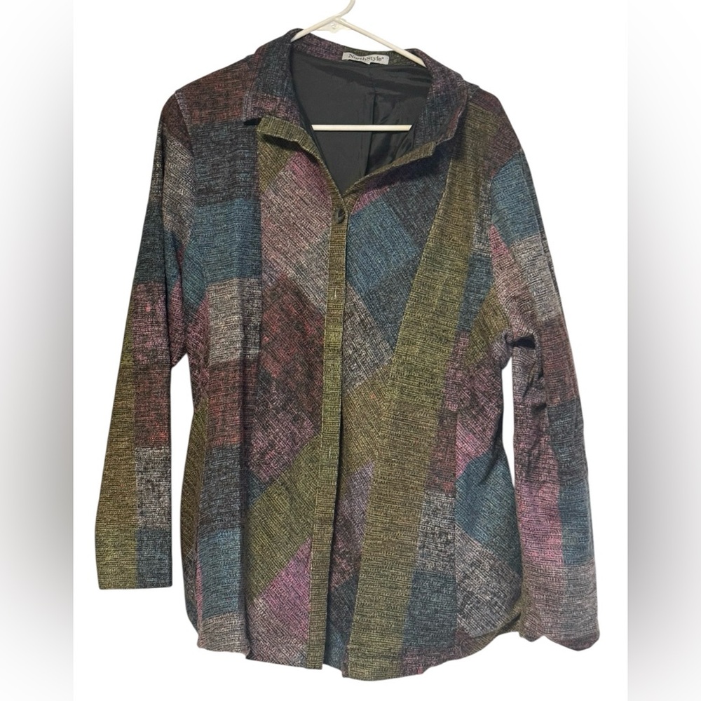 NorthStyle Patchwork Button Down Versatile Shacket SzL Multicolor New